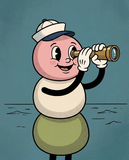The mascot as a lookout with a spyglass