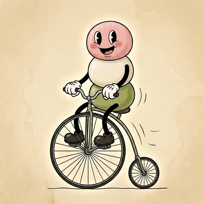The mascot riding a penny-farthing bicycle
